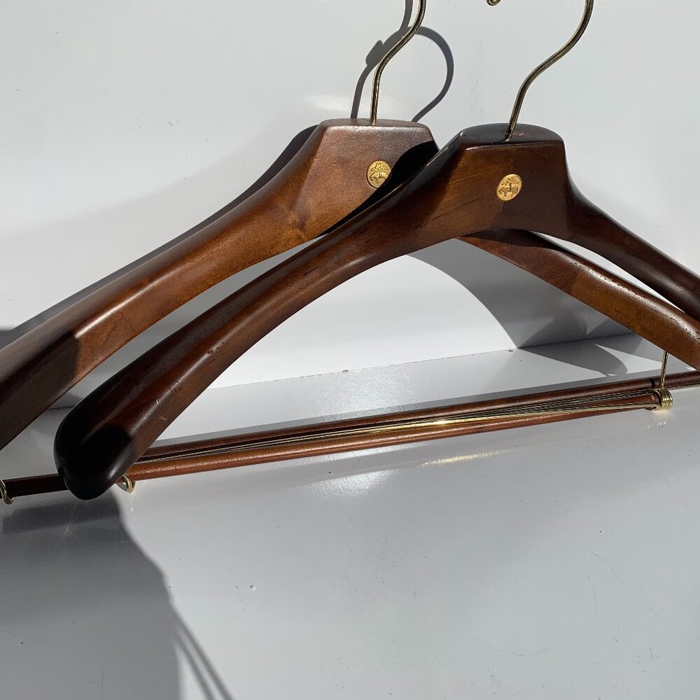 Brooks Brothers Wooden Suit Hangers in Brown with Gold Accents (Pair)
